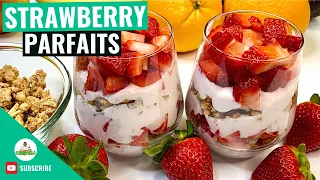 Strawberry Parfaits with Banana Nut Granola Almonds Dark Chocolate Chunks Strawberry Parfaits