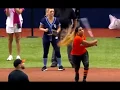 Ozuna s wife in a softball match