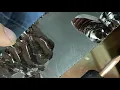 Experiment on a slab of obsidian flint flaking
