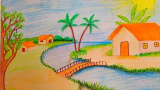 رسم منظر طبيعي لفصل الربيع How To Draw A Scenery Of Spring Season 