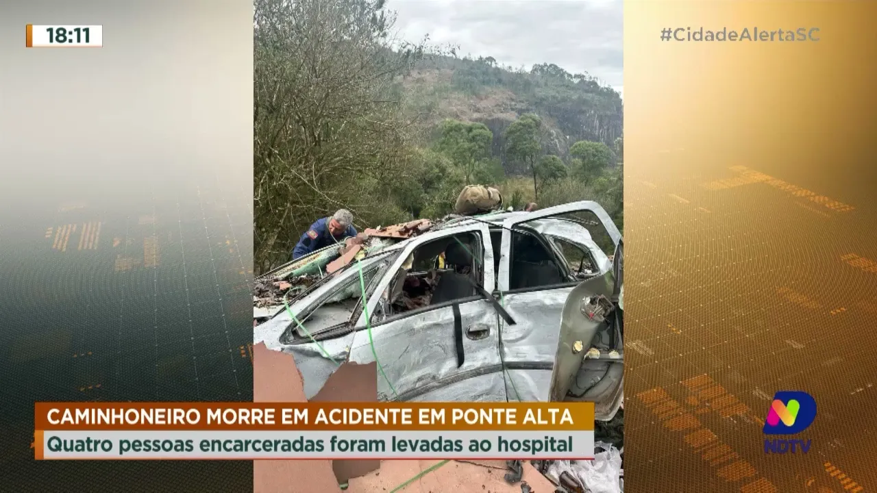Caminhoneiro morre em acidente em Ponte Alta, quatro pessoas encarceradas foram levadas ao hospital