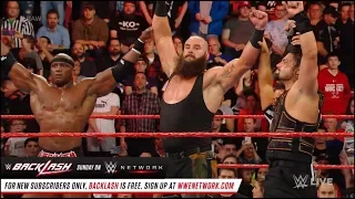 رومان رينز و برون سترومان و بوبي لاشلي ضد جندر مهال و كيفن أوينز و سامي زين في راو 30 أبريل 2018 