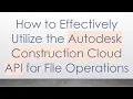 How to Effectively Utilize the Autodesk Construction Cloud API for File Operations