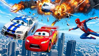 HOMEM ARANHA RESGATOU O MCQUEEN QUE CAIU DO AVIÃO EM ALTA VELOCIDADE NO GTA 5!