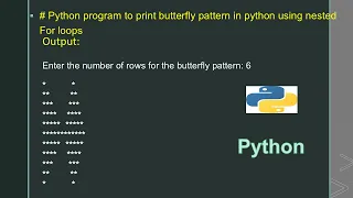 Python program to print butterfly pattern in python using nested For loops