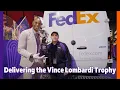 Delivering the Vince Lombardi Trophy to Super Bowl LVIII in Las Vegas with help from Jerry Rice