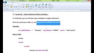 JAVASCRIPT SINGLE STATEMENT MULTIPLE VARIABLES DEMO