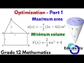 Optimization - Areas Volumes Calculus grade 12