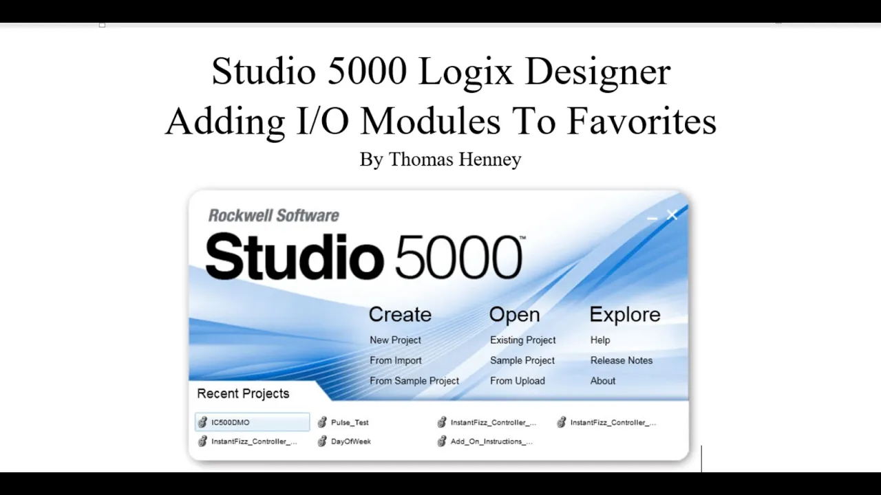 Outline Video 2d. Adding I_O Modules To Favorites
