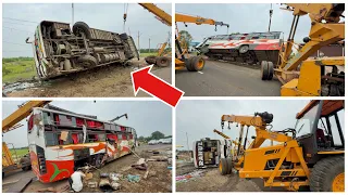 AC Bus Accident on Highway | Escort Hydra Rescuie आधी रात को मोटर साइकिल सवार को बचाने में हुआ हादसा