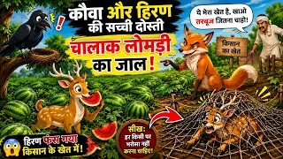 कौवा और हिरण की सच्ची दोस्ती | चालाक लोमड़ी का जाल | हिरण फंस गया किसान के खेत में |  Story#Cartoon