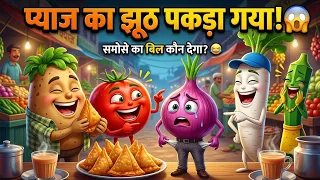 प्याज का झूठ पकड़ा गया! 😱😂 | समोसे की पार्टी में क्या हुआ? | Hindi Cartoon Kahaniya