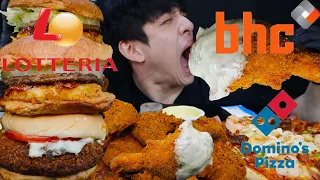 신메뉴 BHC 커링클 & LOTTERIA 두툼새우버거 & Domino’s 무슈스 피자 먹방 NEW CURRY CHICKEN & SHRIMP BURGER & PIZZA MUKBANG