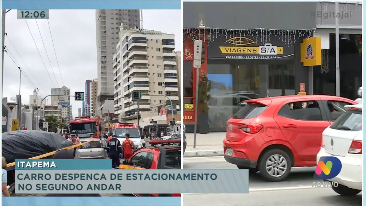 Carro despenca de estacionamento no segundo andara em Itapema