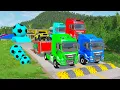 Double Flatbed Trailer Truck vs speed bumps|Busses vs speed bumps|Beamng Drive#09