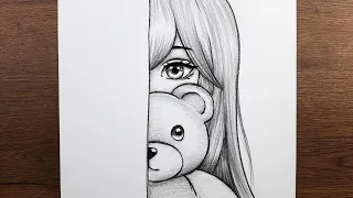 Anime kız ve ayıcık nasıl çizilir - Kolay adım adım çizim eğitimi