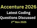 Accenture Latest Actaul Coding Questions Discussed 2026 Accenture Oncampus 2026 2nd Nov 2026