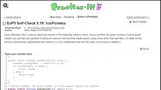 Java Practice It 5 19 hasPennies boolean method with return boolean statment debugging