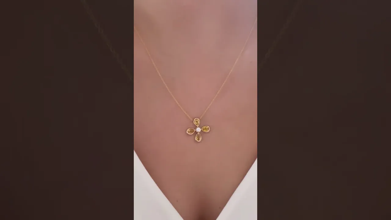 14K Yellow Gold Yellow Sapphire & Diamond Flower Pendant