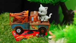 Игрушечные машинки помогают котёнку