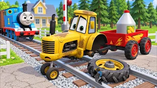 Tractor McQueen Is Stuck on the Tracks! FARMCO Helicopter to the Rescue!