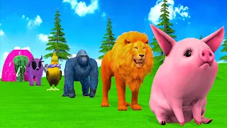 Long Slide Game With Cow Elephant Gorilla Hippopotamus Tiger - 3d Animal Game - Funny 3d Animals