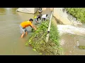 Download Lagu Villagers Hard Crossing On Dam Drain Water While Almost Clogged By Branch Of Tree And Weed