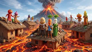 🌋 ज्वालामुखी ने पूरे गाँव को लावा में डुबो दिया!😱 क्या आलू,गाजर और मूली अपना गाँव बचा पाएंगे?#video 