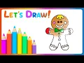 How to draw a Gingerbread Man Sunny and Sky Drawing and Coloring Educational Cartoon for Kids