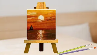 sailboat sunset seascape acrylic painting for beginners mini canvas painting for beginners
