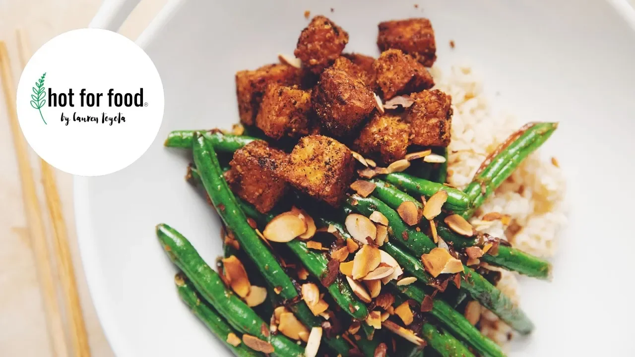 easy vegan meal: tempeh croutons & miso green beans   hot for food
