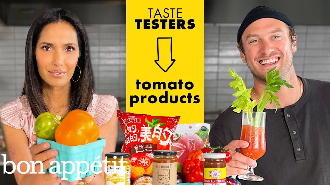 Padma Lakshmi & Brad Try 9 Tomato Products   Taste Testers   Bon Apptit