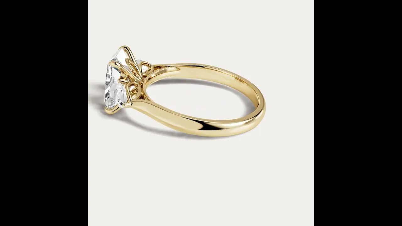 Natalie丨Elongated Cushion Lab Diamond Engagement Ring with Leaf-Inspired Pear Accents
