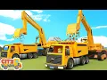 Download Lagu Construction vehicles rebuild new bridge -Excavator,Bulldozer, crane truck and loader for kids