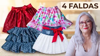 👧 ¡4 Faldas Infantiles que Querrás Hacer! 😍 Maratón de Costura Paso a Paso