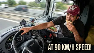 This Is How Truck Drivers Eat on a Busy Day.. At 90 km/h