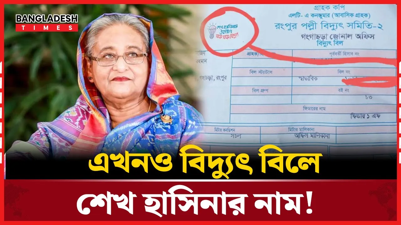 সরকার প ত'নের ৮ মাস পরও বিদ্যুৎ বিলে শেখ হাসিনার স্লোগান!