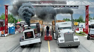 3 000HP Semi Trucks Vs 120 000 Pound Trailers DRAG RACING Great Lakes Big Rig Challenge 