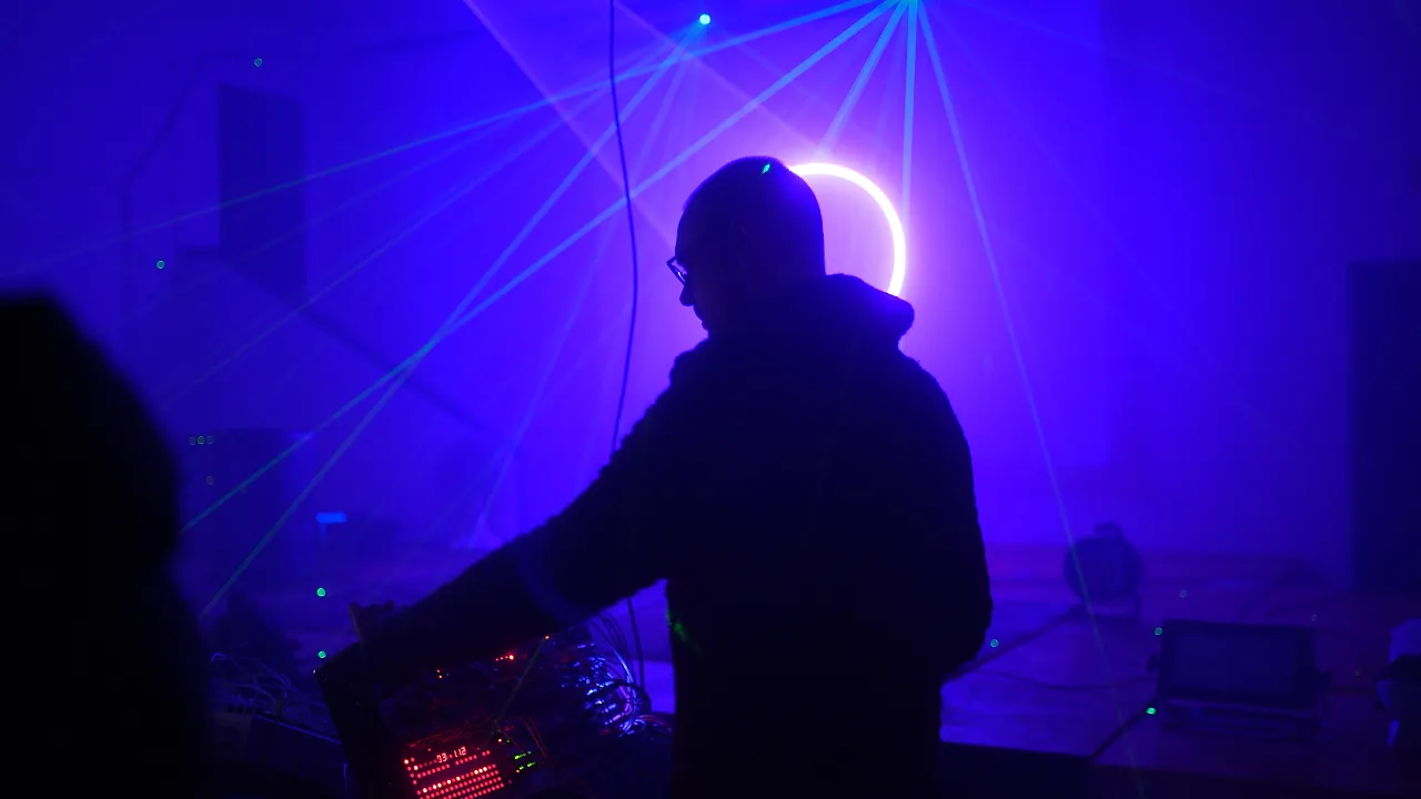 Footage from "Techno Laser" A/V live performance (Làbas Bologna, 17-12-2025)