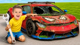 Vlad y Niki restauran el coche de juguete de Spider-Man