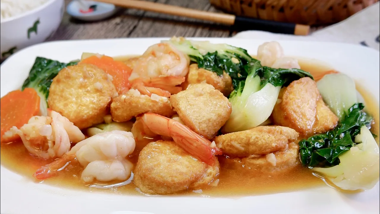 Chinese Stir Fry Made Easy! Egg Tofu with Shrimp 虾仁炒蛋豆腐 Beancurd, Prawns, Vegetables Recipe
