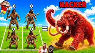 SHINCHAN NOOB vs PRO vs HACKER in BATTLE SIMULATOR with FRANKLIN & CHOP | Caveman Vs Mammoth