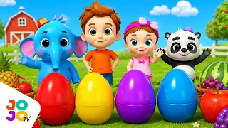 Learn Colors and Fruits with Colorful Surprise Eggs on the Farm 🐣 with Baby Animals
