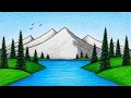 Oil Pastel Drawing How to Draw Beautiful Mountain Lake Scenery - Easy Scenery Drawing