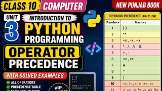 Class 10 Computer Unit 3 Operator Precedence in Python Solved Examples New Punjab Book