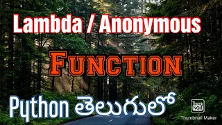 Lambda Function or Anonymous function in python telugu by Kotha Abhishek