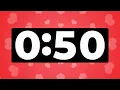 50 Second Timer with Music and Hearts Fun Stopwatch for Workouts Classroom and More