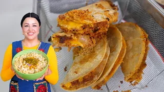 Quick! Homemade Crispy Bean and Cheese TACOS DORADOS & Chile Verde Pasta Salad