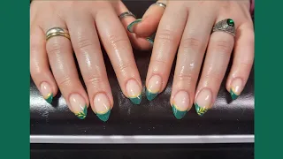 Emerald Green Acrylic French Tip Nails Permanent Nail Design