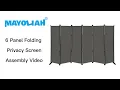 6 panel folding privacy screen panel room divider separator assembly